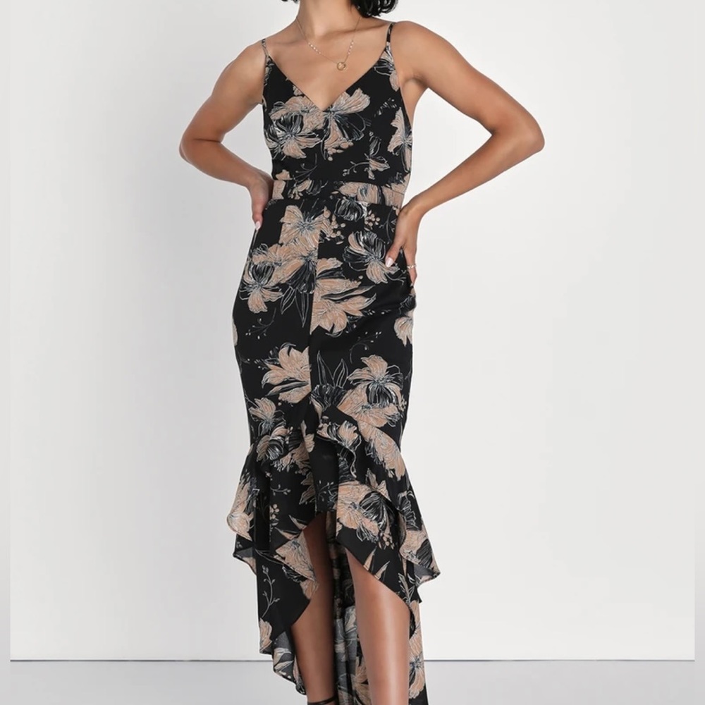 Lulu's Darling Daylily Floral High-Low Maxi Dress